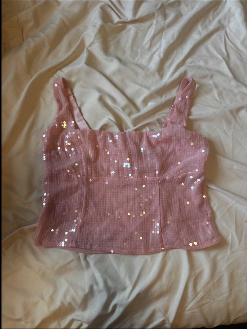 Brand new! Pink Sequin Scoop Neck Tank Top Can't Explain It Sequin Bustier Pink - Picture 2 of 5